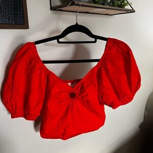 Red/Orange Puff Sleeve Women's Top